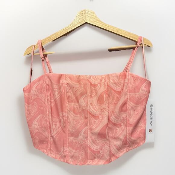 Le Lis Pink Swirl Boned Corset Crop Top W Zipper Back Women’s Size L NWT - Picture 1 of 7